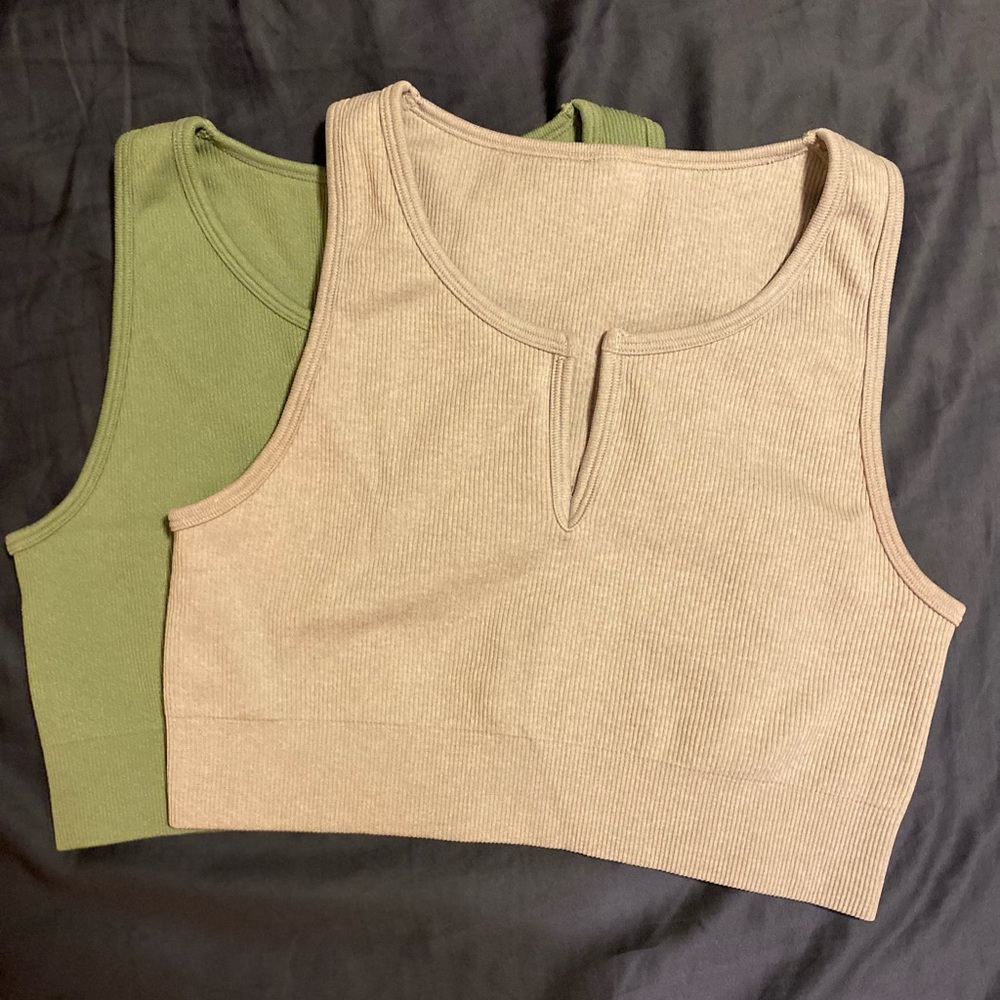 90 Degree Stylish Beige and Green Women's Crop Tops
